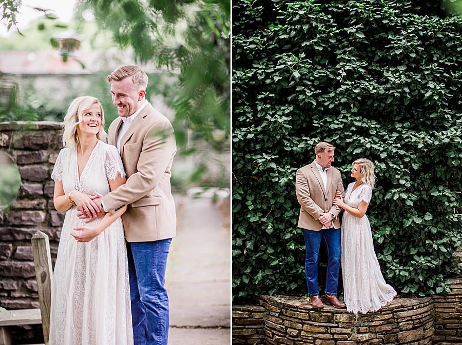 White maxi dress at this Knoxville Botanical Gardens engagement by Knoxville Wedding Photographer, Amanda May Photos.