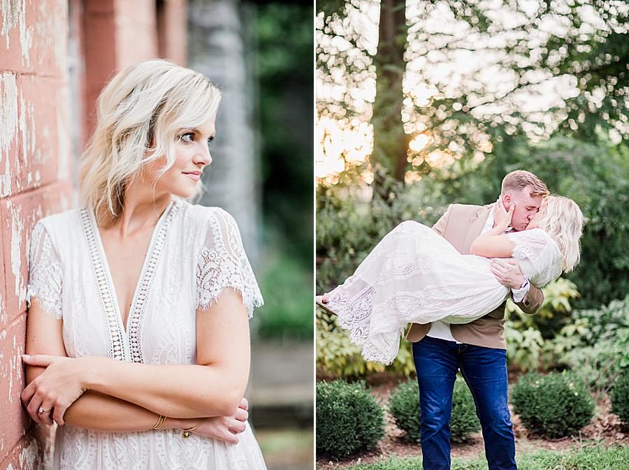 Princess carry at this Knoxville Botanical Gardens engagement by Knoxville Wedding Photographer, Amanda May Photos.