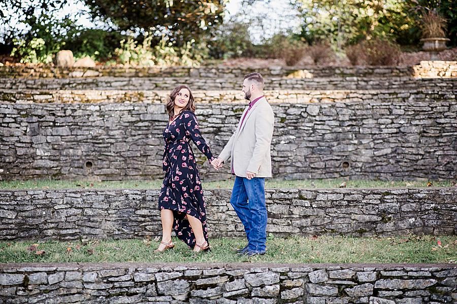 Stone terrace at this Knoxville Botanical Gardens Engagement by Knoxville Wedding Photographer, Amanda May Photos.