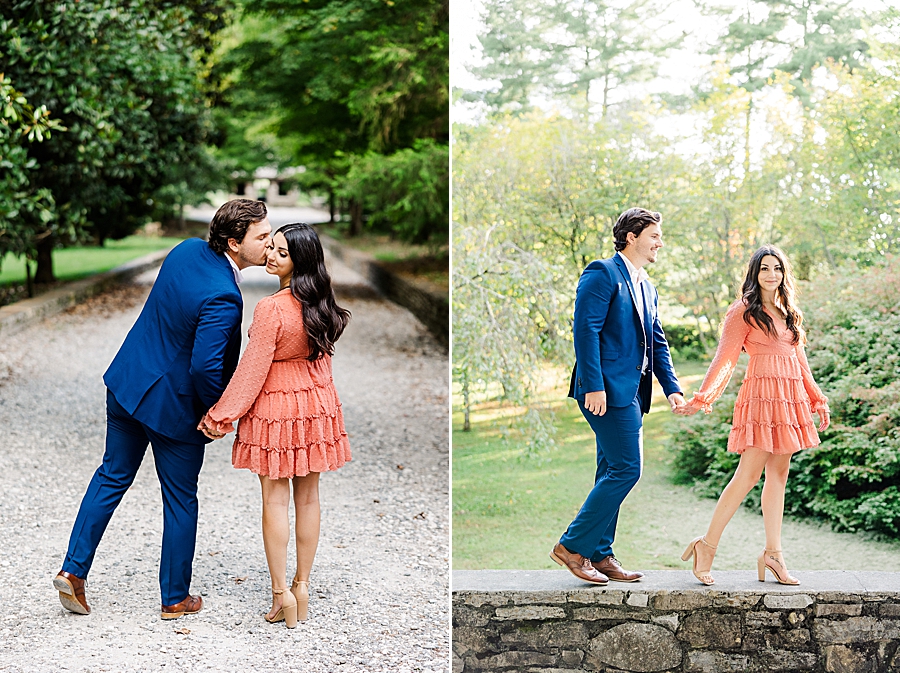 kiss on the cheek at knoxville botanical garden engagement