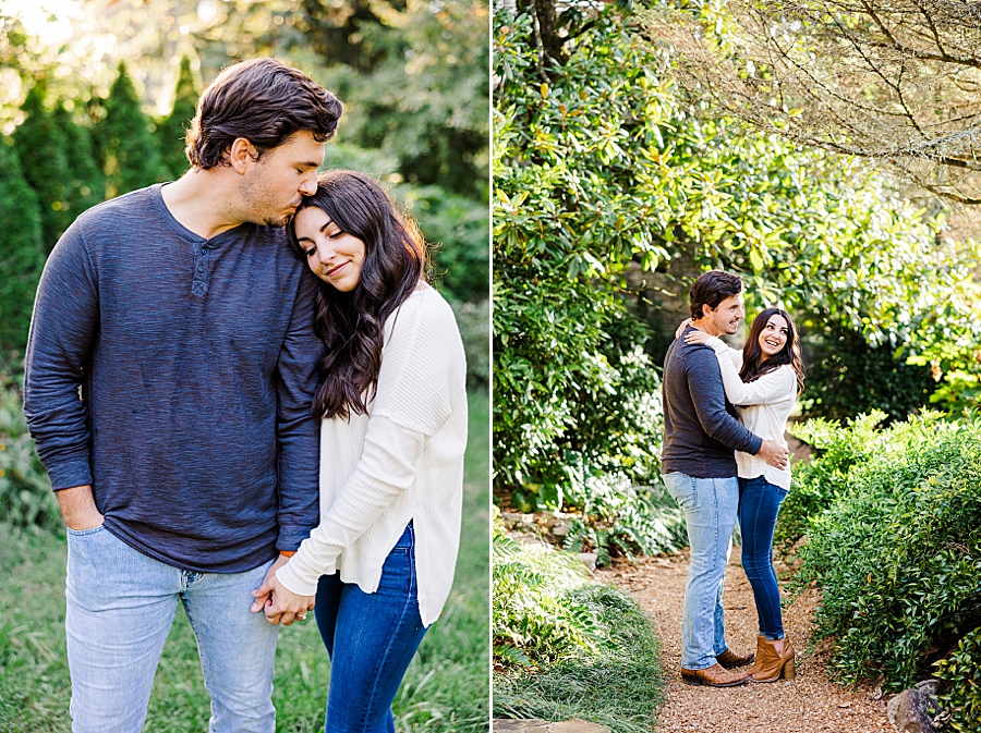 kiss on the head at knoxville botanical garden engagement
