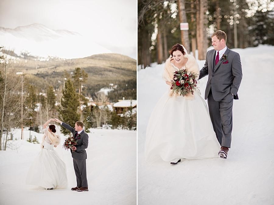 Walking in the snow at this Colorado Destination Wedding by Knoxville Wedding Photographer, Amanda May Photos.
