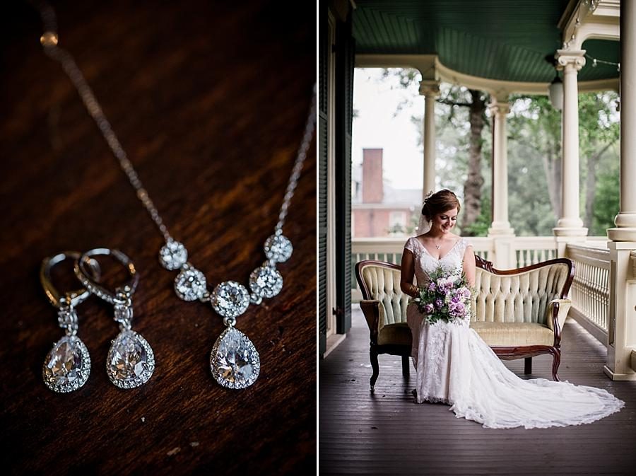 Detail of jewelry and bride sitting in chair at this Historic Westwood Bridal session by Knoxville Wedding Photographer, Amanda May Photos.