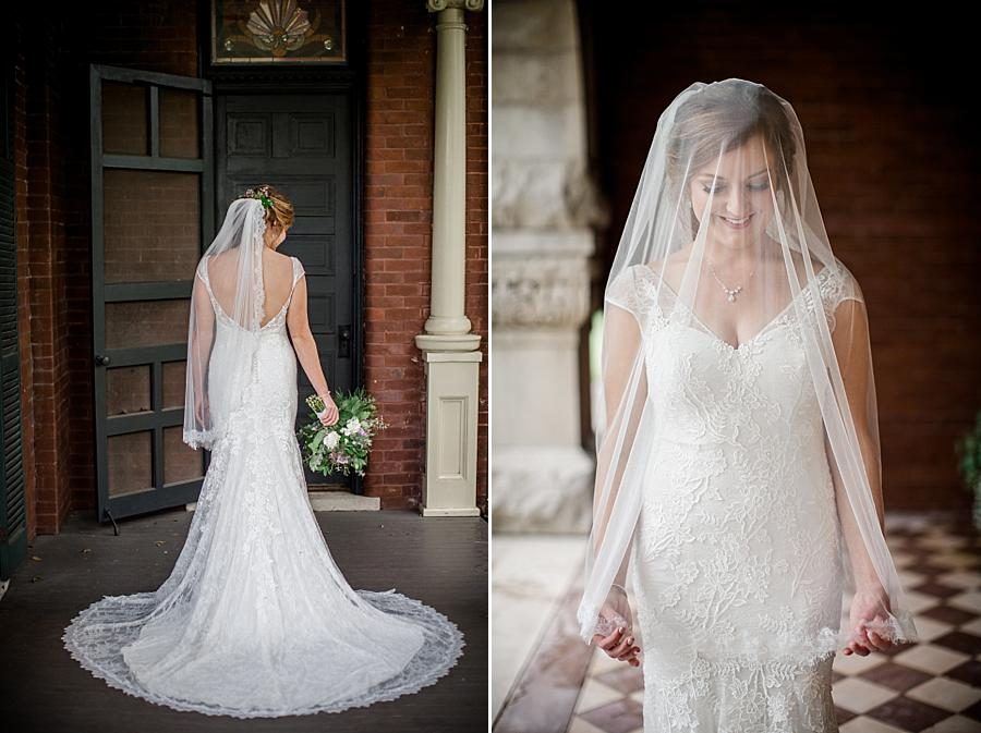 Front and back of brides dress at this Historic Westwood Bridal session by Knoxville Wedding Photographer, Amanda May Photos.