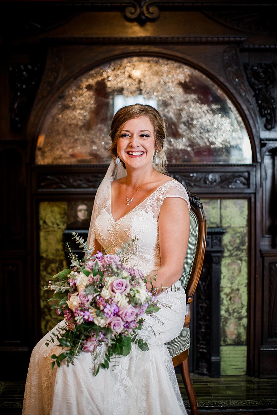 Bride sitting in chair at this Historic Westwood Bridal session by Knoxville Wedding Photographer, Amanda May Photos.