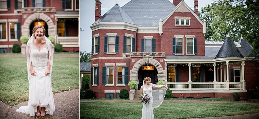 Bride in front of house