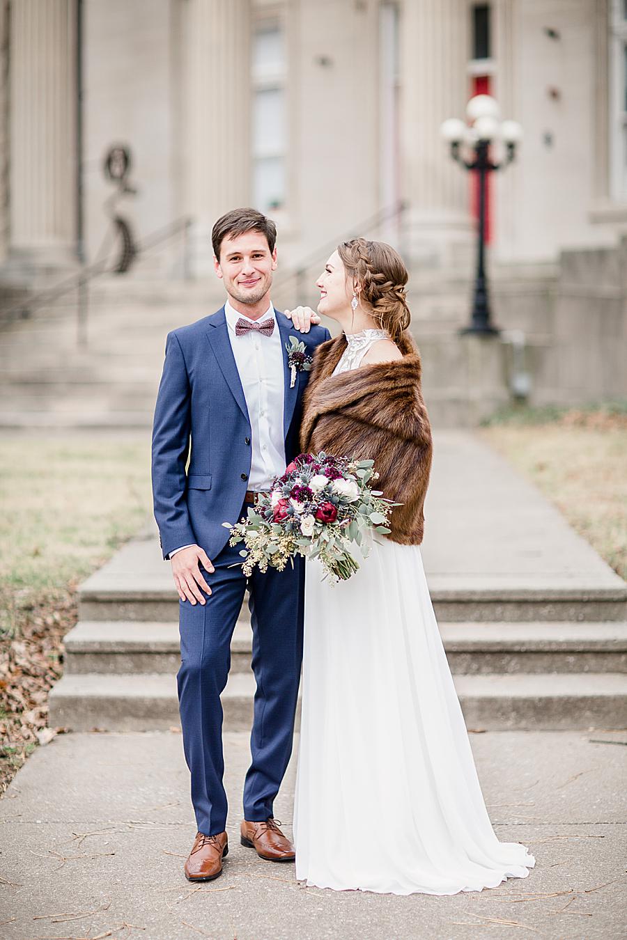 Hand on shoulder at this Lexington Courthouse Wedding by Knoxville Wedding Photographer, Amanda May Photos. 