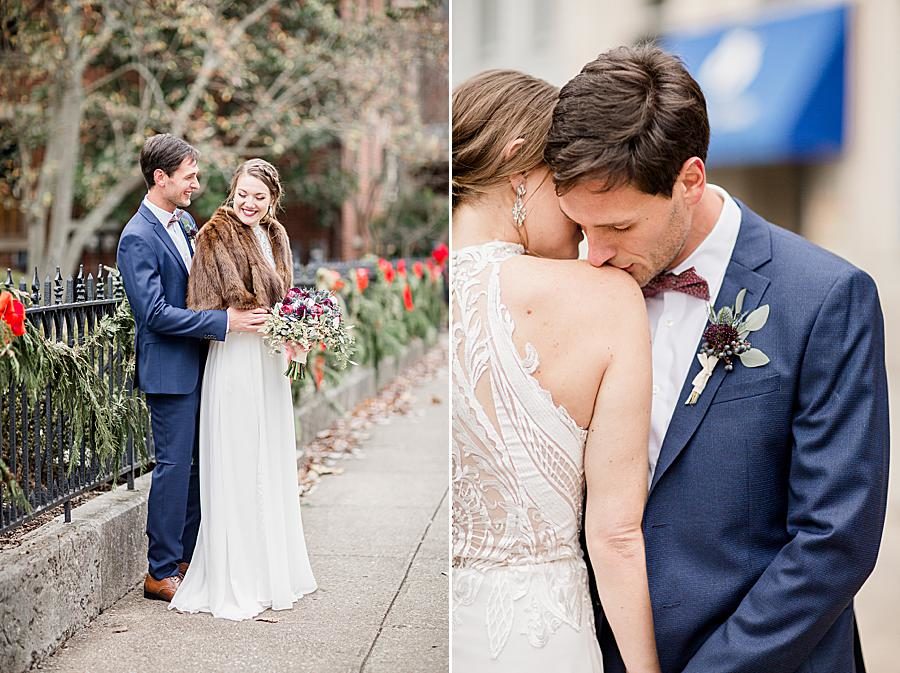 Shoulder kiss at this Lexington Courthouse Wedding by Knoxville Wedding Photographer, Amanda May Photos. 