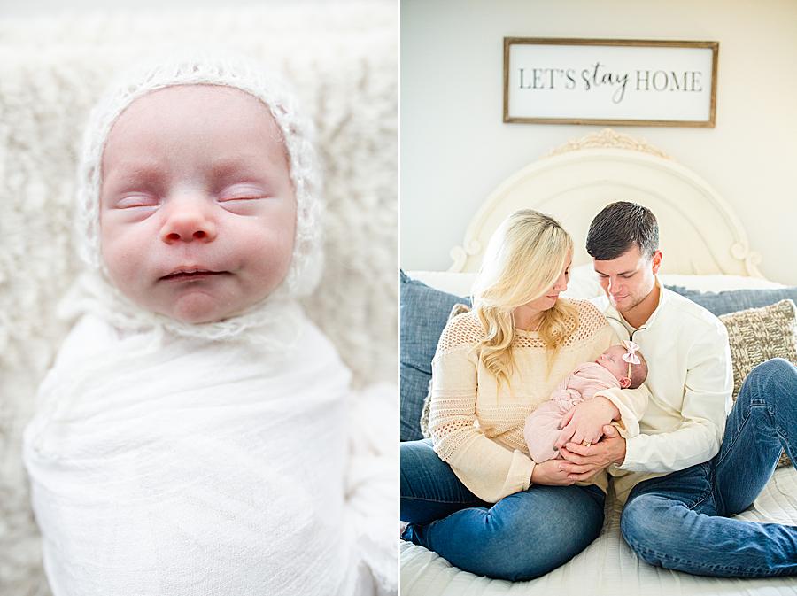 Let's stay home sign at this lifestyle newborn by Knoxville Wedding Photographer, Amanda May Photos.