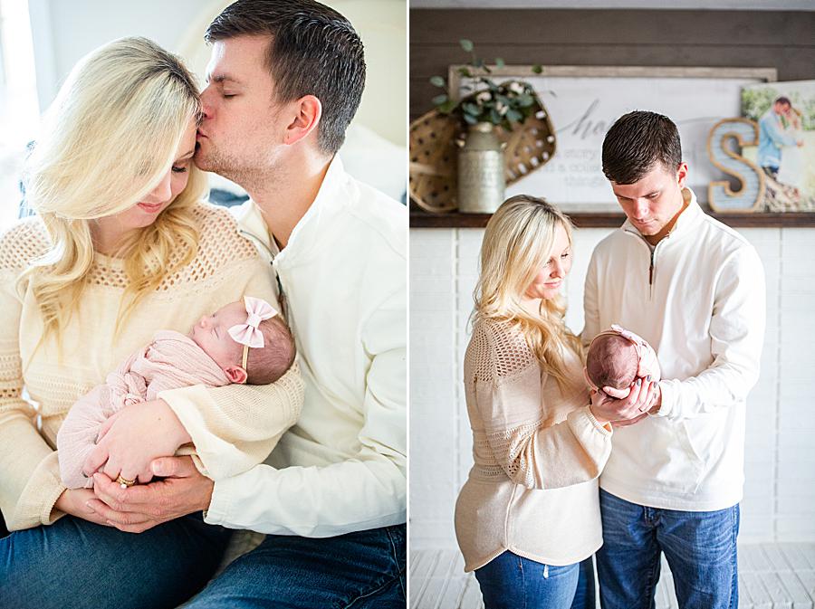 Pink bow at this lifestyle newborn by Knoxville Wedding Photographer, Amanda May Photos.