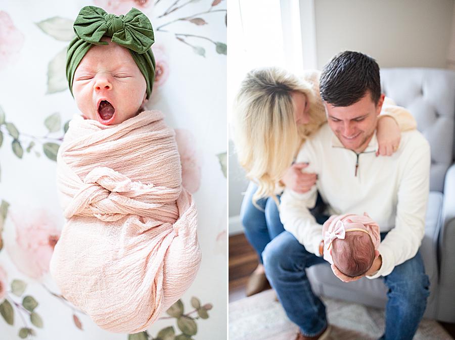 Newborn yawning at this lifestyle newborn by Knoxville Wedding Photographer, Amanda May Photos.