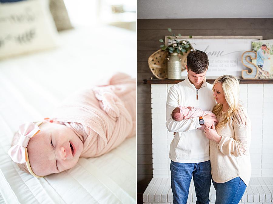 Smiling newborn at this lifestyle newborn by Knoxville Wedding Photographer, Amanda May Photos.