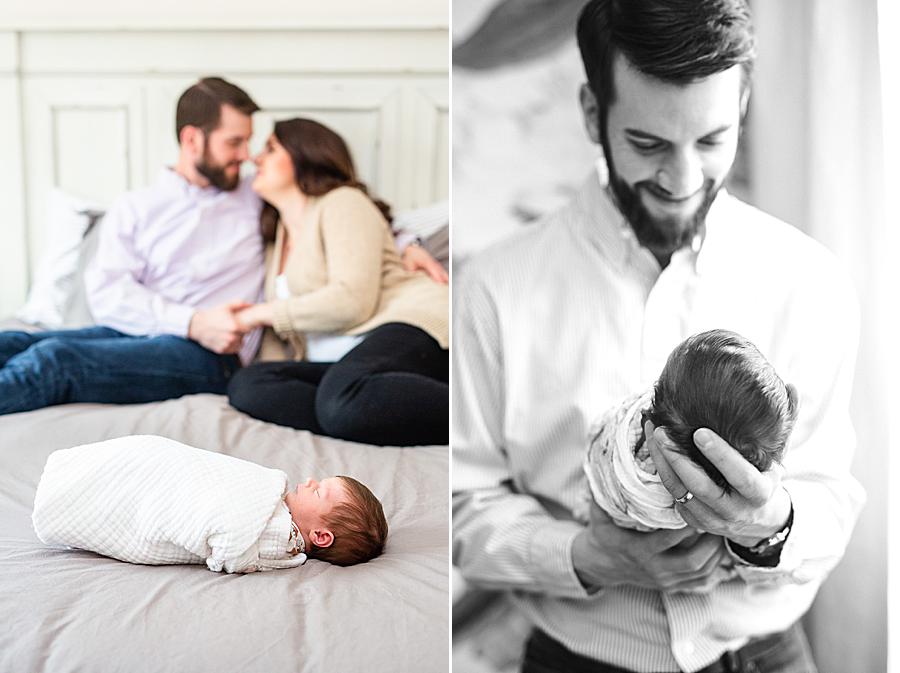 Dad holding baby at this newborn session by Knoxville Wedding Photographer, Amanda May Photos.