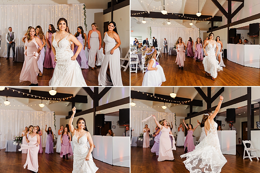 bride and bridesmaids choreographed routine at this lighthouse knoxville wedding