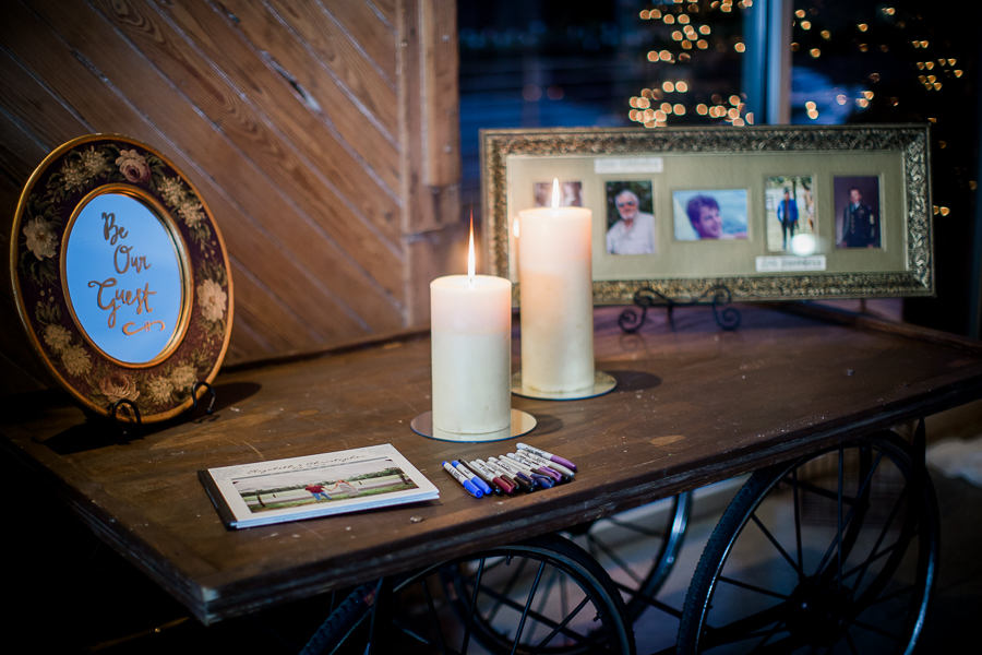 Guestbook table detail picture at this winter wedding at Knoxville Wedding Venue, Jackson Terminal, by Knoxville Wedding Photographer, Amanda May Photos.