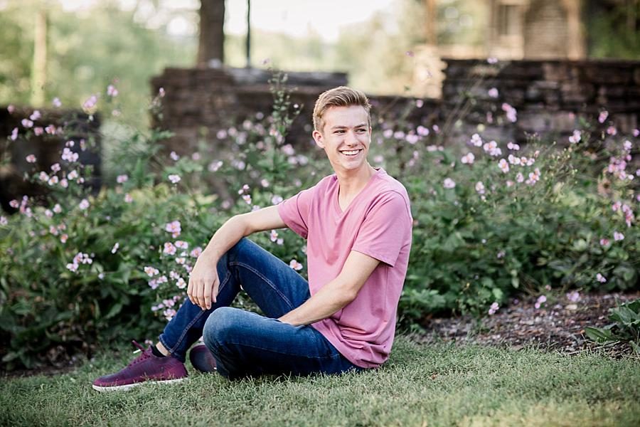 Pink flowers at this Knoxville Botanical Gardens Senior Session by Knoxville Wedding Photographer, Amanda May Photos.