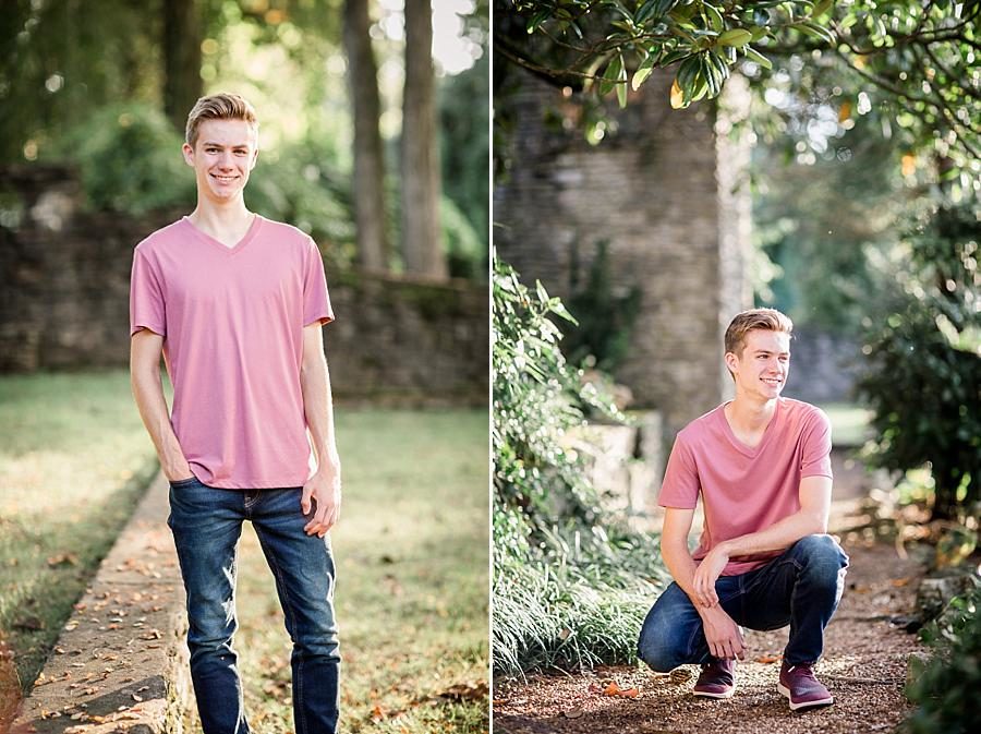Squatting pose at this Knoxville Botanical Gardens Senior Session by Knoxville Wedding Photographer, Amanda May Photos.