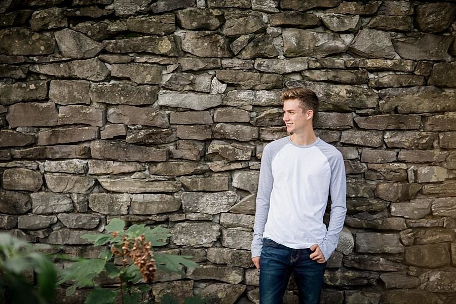 Stone wall at this Knoxville Botanical Gardens Senior Session by Knoxville Wedding Photographer, Amanda May Photos.