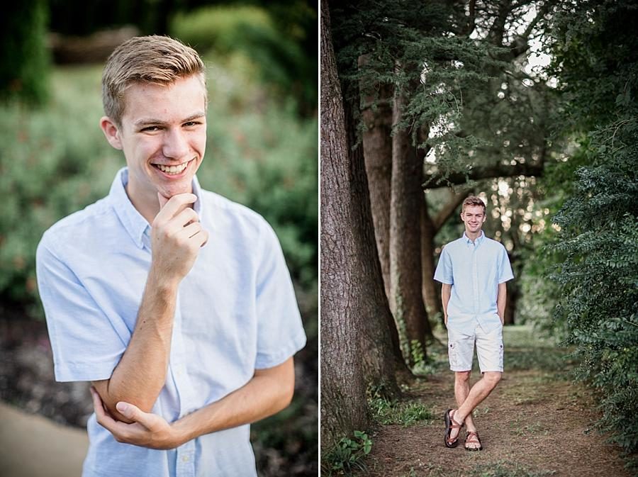 Blue button up at this Knoxville Botanical Gardens Senior Session by Knoxville Wedding Photographer, Amanda May Photos.