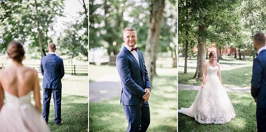 First look reaction at this RiverView Family Farm Wedding by Knoxville Wedding Photographer, Amanda May Photos.