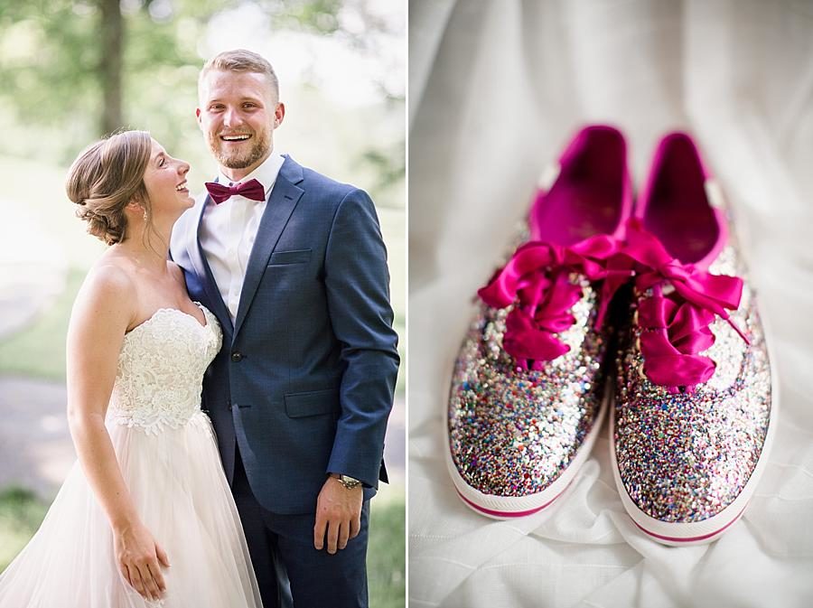 Glitter Kate Spade Keds at this RiverView Family Farm Wedding by Knoxville Wedding Photographer, Amanda May Photos.