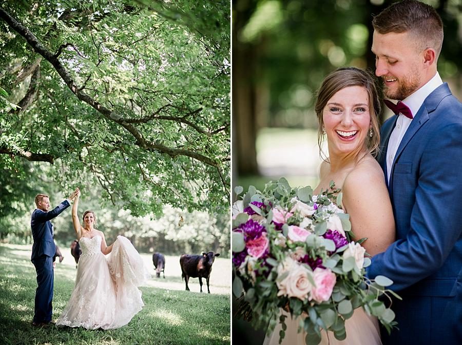 Twirling in a cow pasture at this RiverView Family Farm Wedding by Knoxville Wedding Photographer, Amanda May Photos.