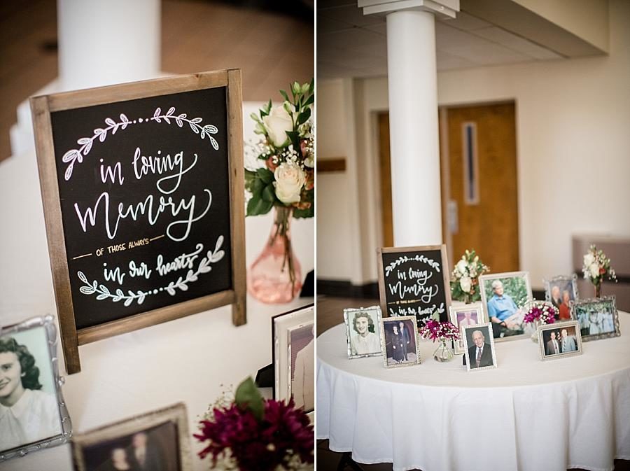 In loving memory table at this RiverView Family Farm Wedding by Knoxville Wedding Photographer, Amanda May Photos.