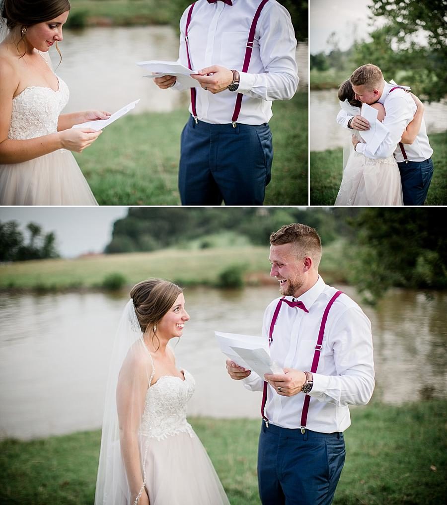 Exchanging letters at this RiverView Family Farm Wedding by Knoxville Wedding Photographer, Amanda May Photos.