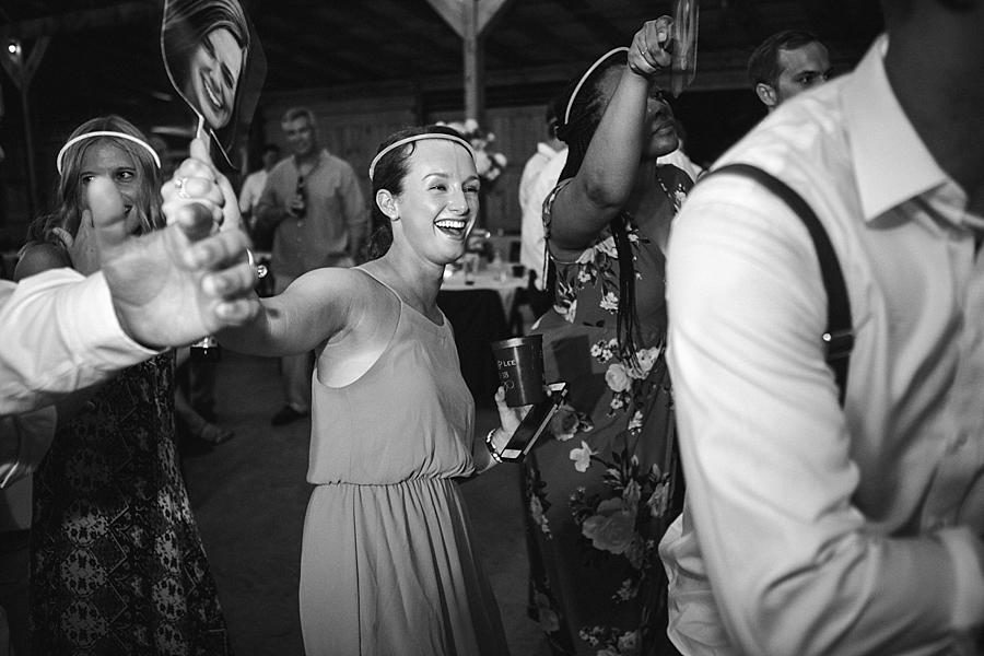 Black and white at the reception at this RiverView Family Farm Wedding by Knoxville Wedding Photographer, Amanda May Photos.