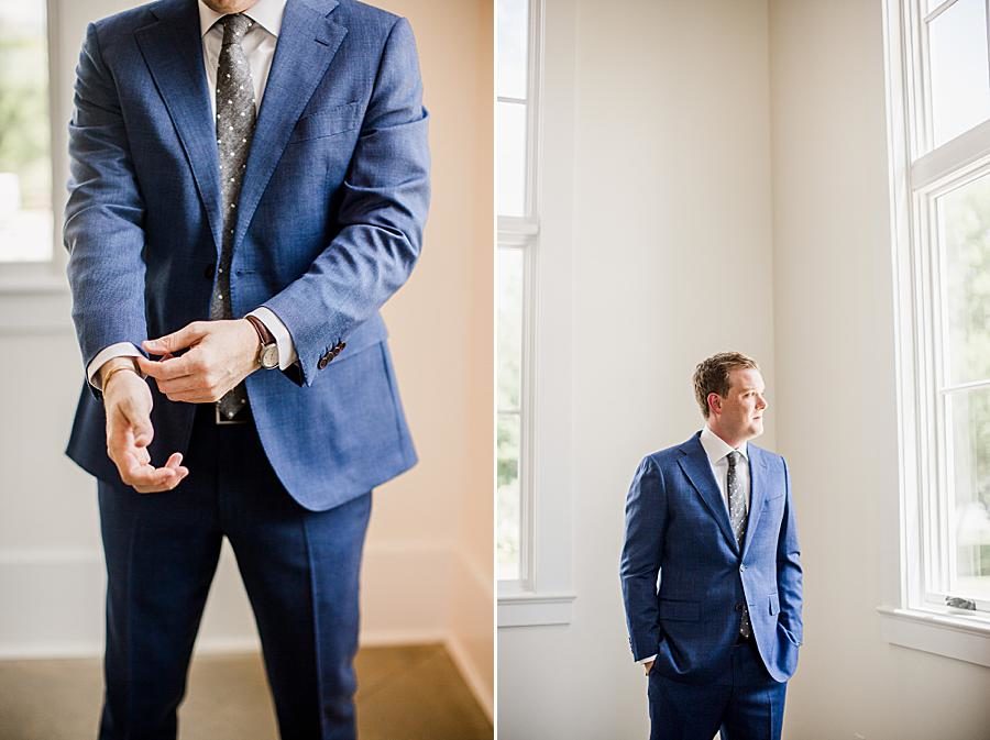 Navy blue suit at this Marblegate Farm Wedding by Knoxville Wedding Photographer, Amanda May Photos.