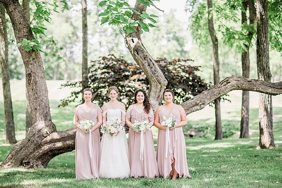 Blush bridesmaid dresses at this Marblegate Farm Wedding by Knoxville Wedding Photographer, Amanda May Photos.