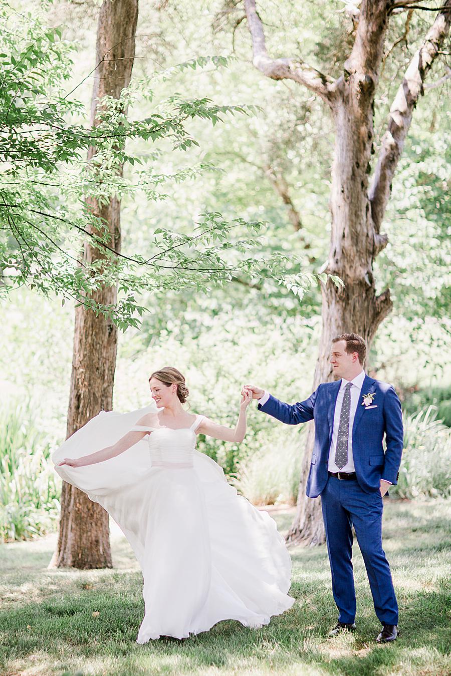 Flowy wedding gown at this Marblegate Farm Wedding by Knoxville Wedding Photographer, Amanda May Photos.