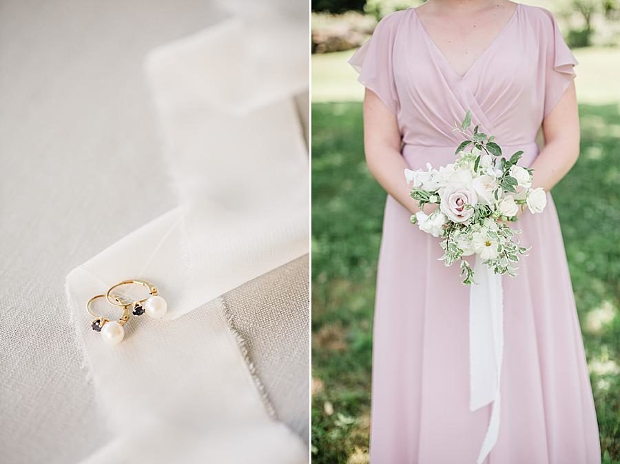 Pearl earrings at this Marblegate Farm Wedding by Knoxville Wedding Photographer, Amanda May Photos.