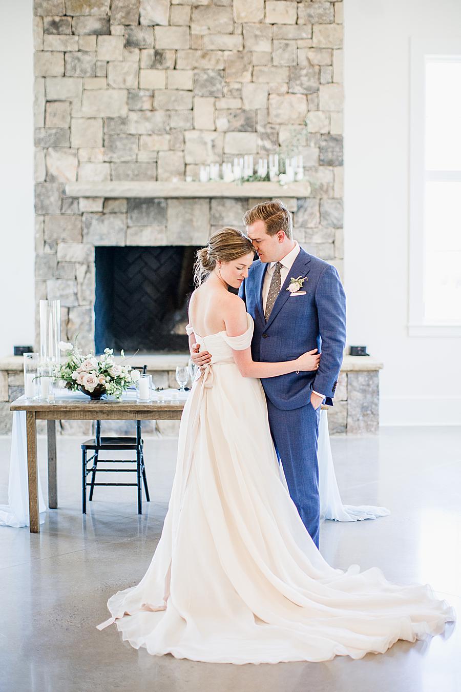 Stone fireplace at this Marblegate Farm Wedding by Knoxville Wedding Photographer, Amanda May Photos.