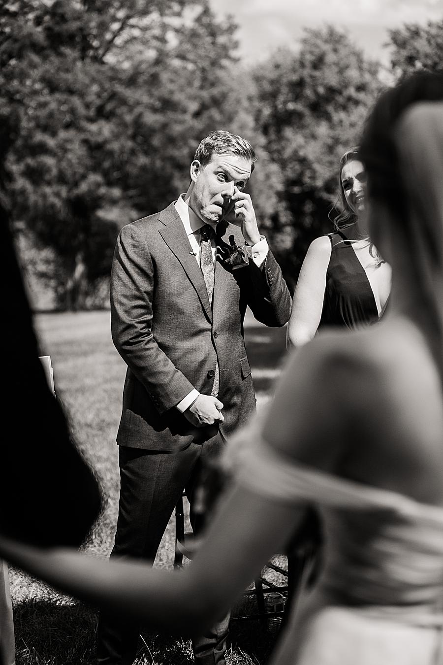 Groom's reaction at this Marblegate Farm Wedding by Knoxville Wedding Photographer, Amanda May Photos.