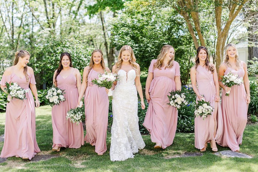 Pink bridesmaid dresses at marblegate farm