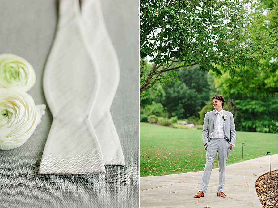 white bow tie at this marblegate farm wedding