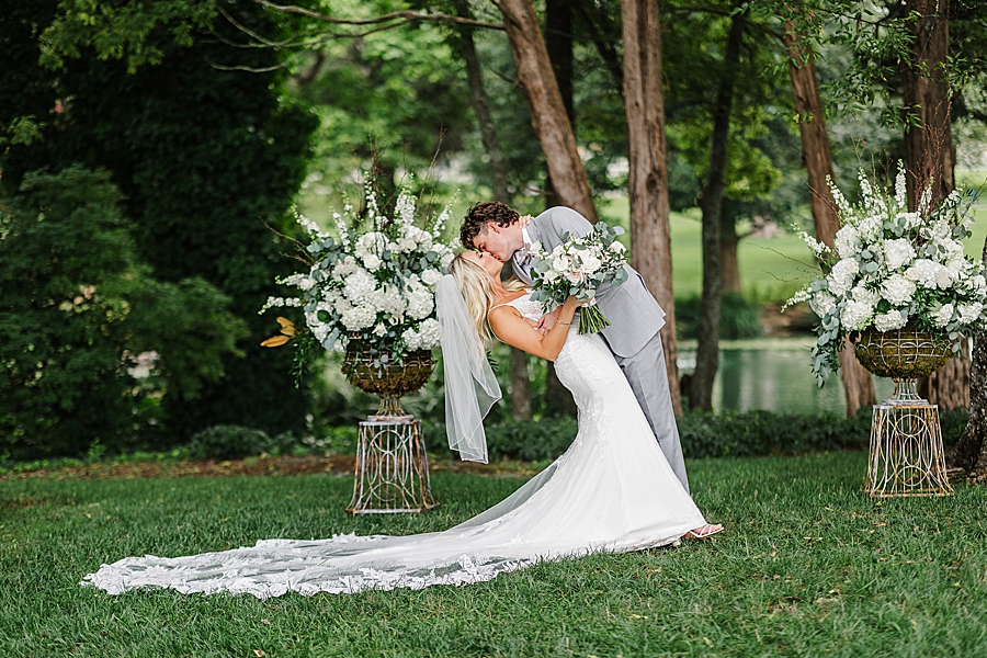 dip kiss at this marblegate farm wedding