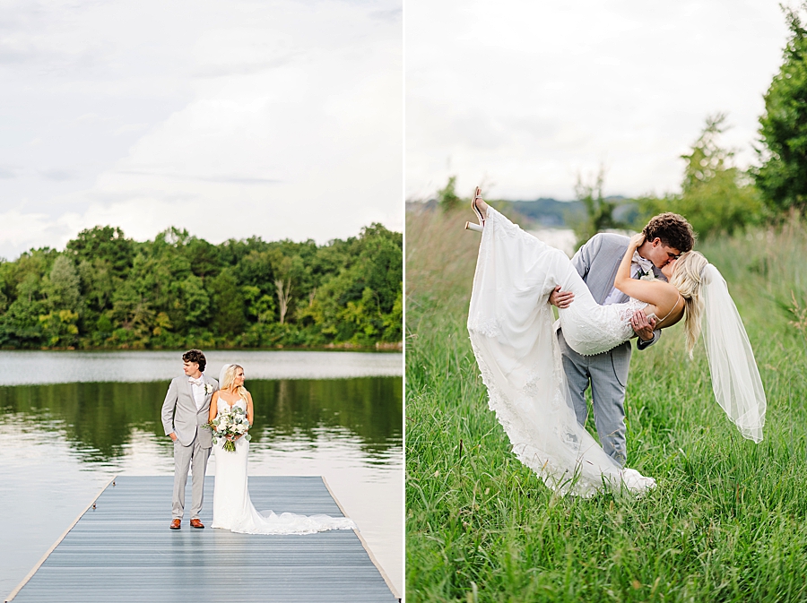 groom holding his bride at this marblegate farm wedding