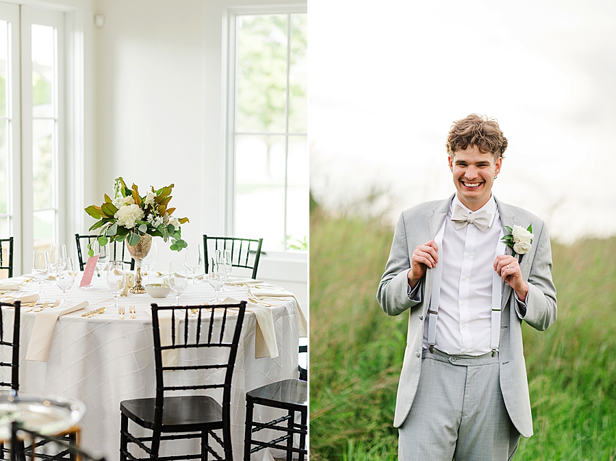 white tablecloths at this marblegate farm wedding