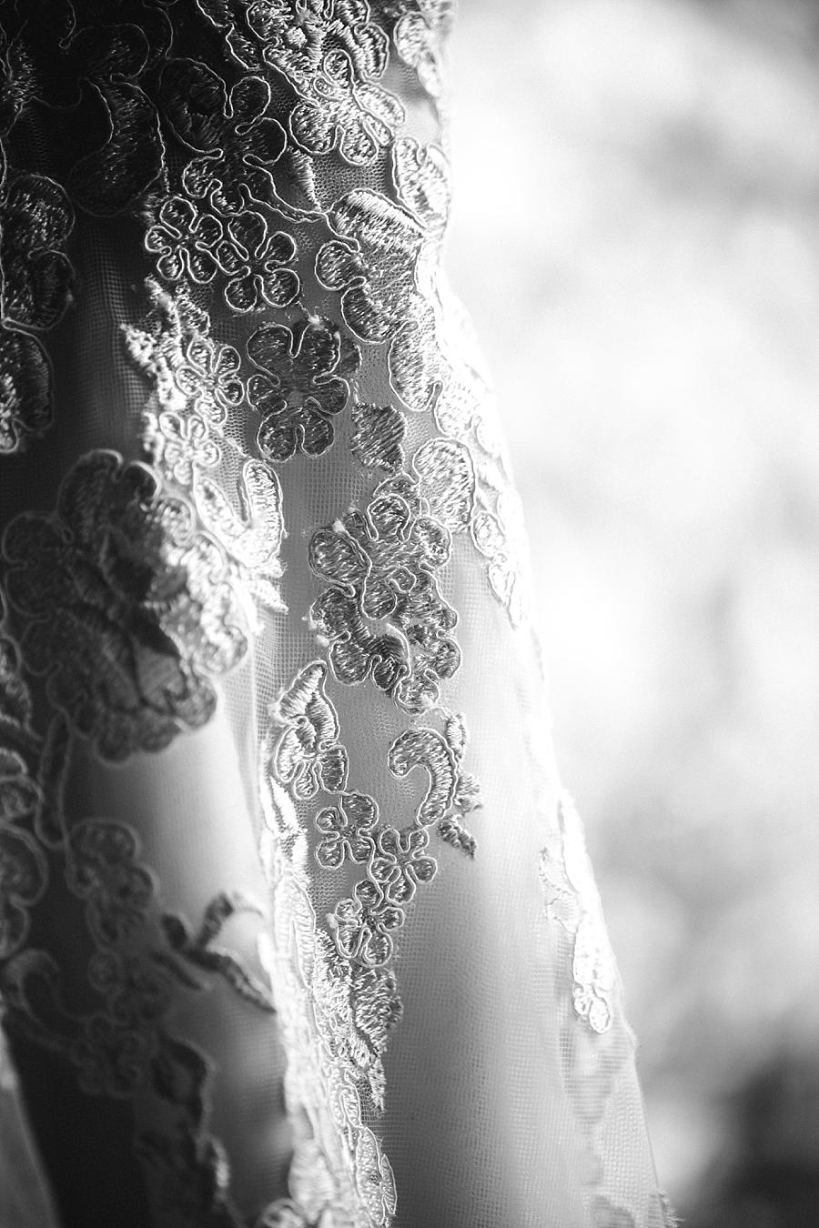 Detail shot of lace on wedding gown at this East Ivy Mansion Wedding session by Knoxville Wedding Photographer, Amanda May Photos.
