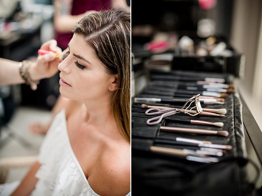 Bride getting makeup done at this East Ivy Mansion Wedding session by Knoxville Wedding Photographer, Amanda May Photos.