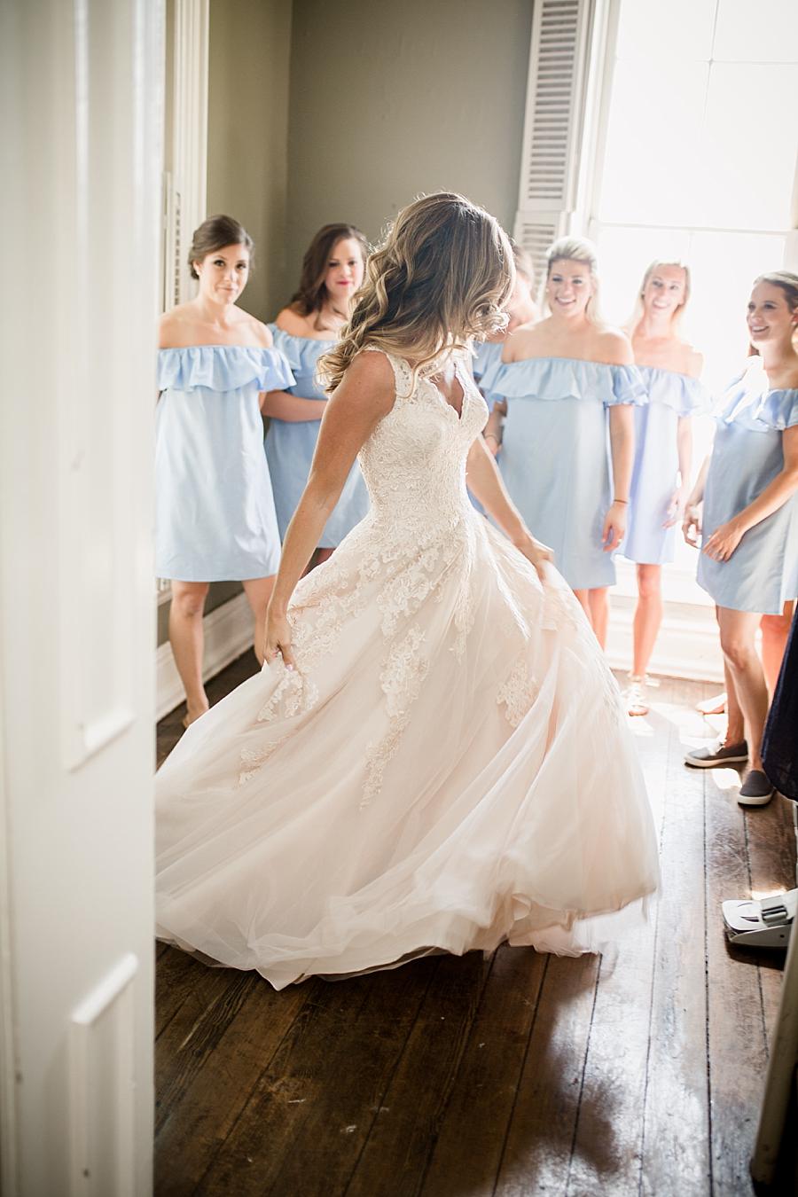 Bride spinning in wedding dress at this East Ivy Mansion Wedding session by Knoxville Wedding Photographer, Amanda May Photos.