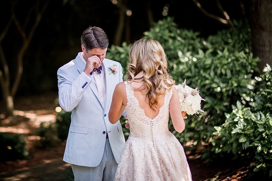 Groom crying at this East Ivy Mansion Wedding session by Knoxville Wedding Photographer, Amanda May Photos.