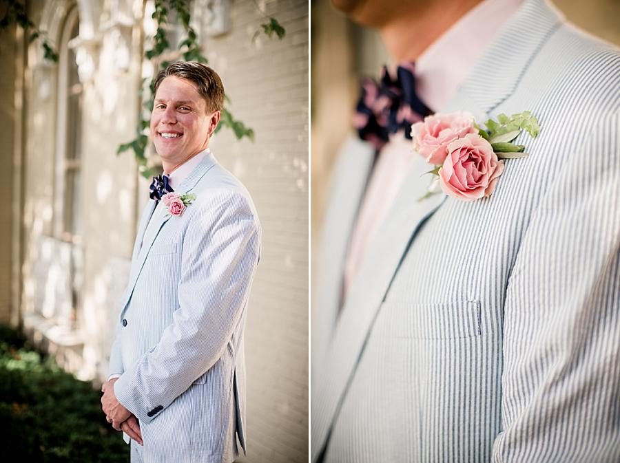 Detail shot of groom at this East Ivy Mansion Wedding session by Knoxville Wedding Photographer, Amanda May Photos.