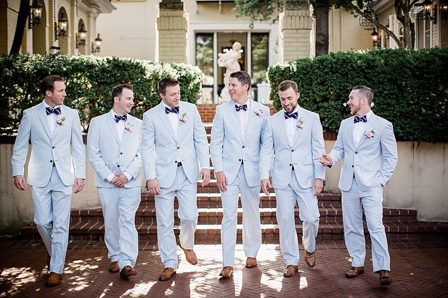 Groomsmen laughing at this East Ivy Mansion Wedding session by Knoxville Wedding Photographer, Amanda May Photos.