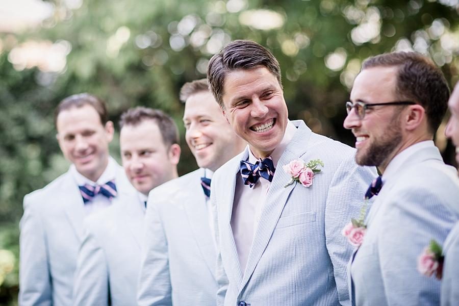 Groom smiling with groomsmen at this East Ivy Mansion Wedding session by Knoxville Wedding Photographer, Amanda May Photos.