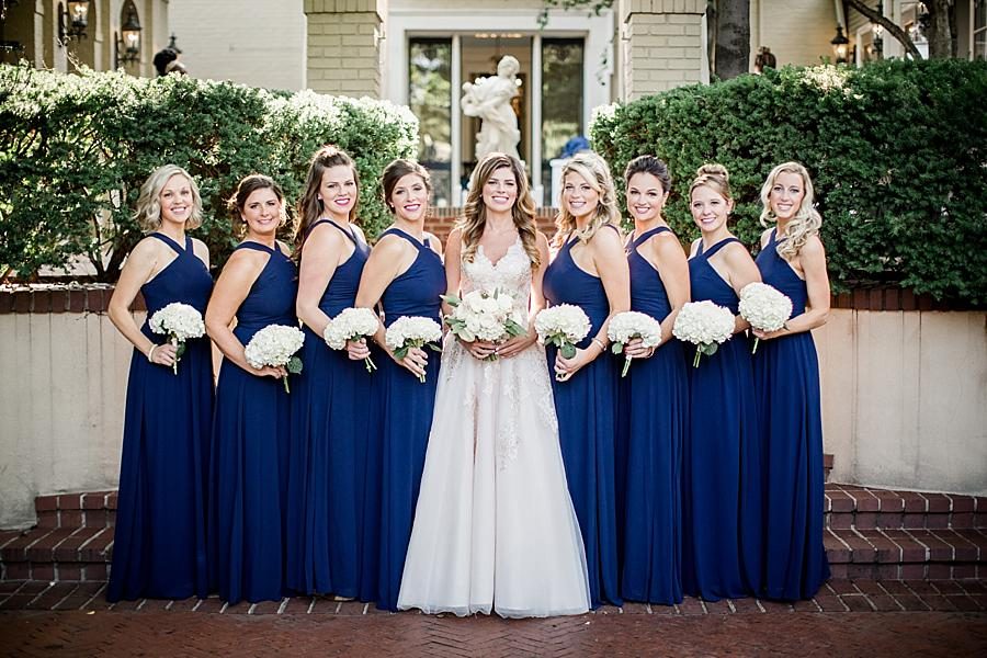 Bride with bridesmaids in front of house at this East Ivy Mansion Wedding session by Knoxville Wedding Photographer, Amanda May Photos.