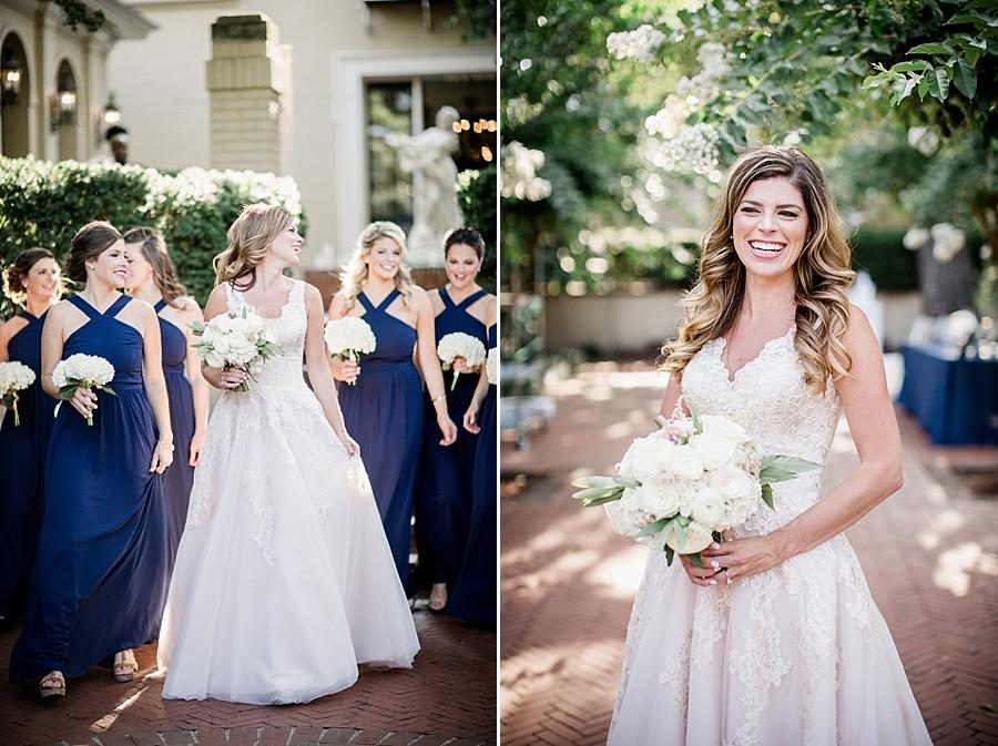 Bride walking with bridesmaids and close up of bride at this East Ivy Mansion Wedding session by Knoxville Wedding Photographer, Amanda May Photos.