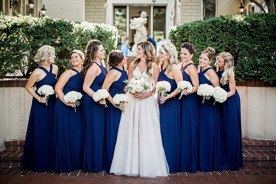 Bride looking at bridesmaids laughing at this East Ivy Mansion Wedding session by Knoxville Wedding Photographer, Amanda May Photos.